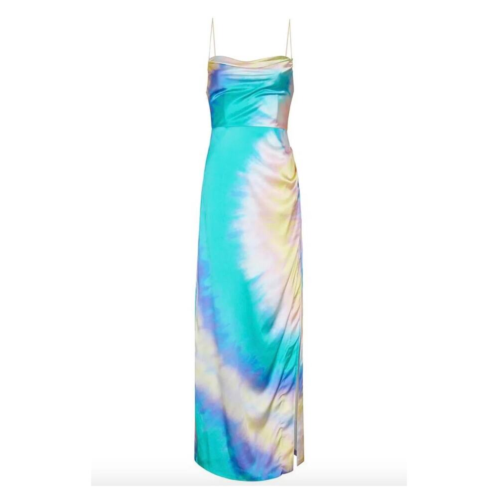 Retrofête Silk Marlene Tie Dye Cowl Neck Maxi Dress Multi Women's Size Large